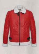 Unisex Red Shearling Faux Fur Leather Jacket