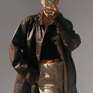 80's Vintage Oversized Brown Leather Jacket