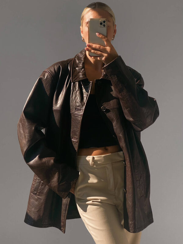 80's Vintage Oversized Brown Leather Jacket
