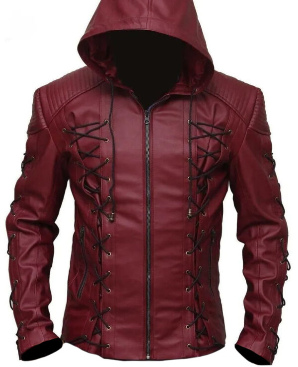 Oliver Queen Arrow Red Leather Jacket