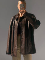 Women Brown 80's Oversized Leather Jacket