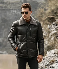 Memphis Leather Black Puffer Jacket
