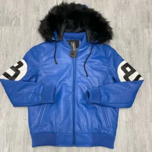 Robert Phillipe 8 Ball Pool Blue Leather Jacket