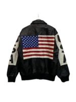 American Flag Unisex Black Leather Bomber Jacket