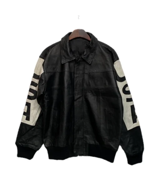 Black American Flag Unisex Leather Bomber Jacket