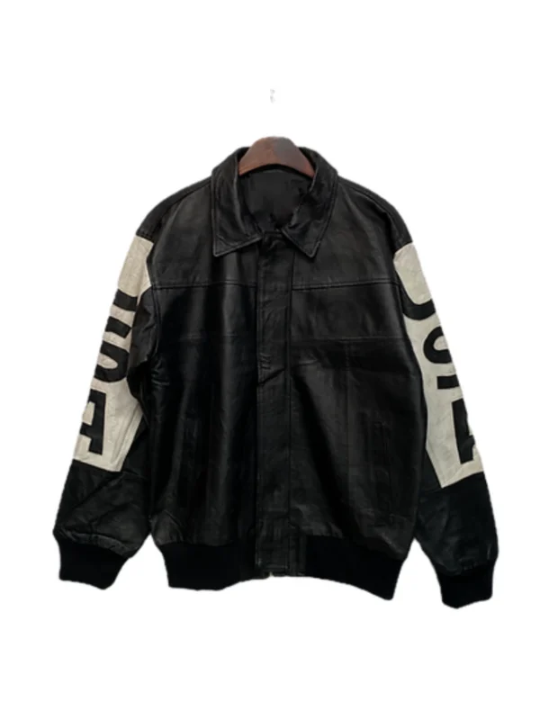 Black American Flag Unisex Leather Bomber Jacket