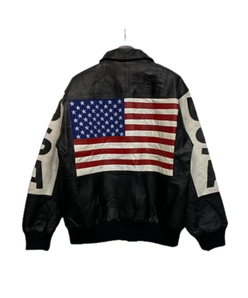 American Flag Unisex Black Leather Bomber Jacket