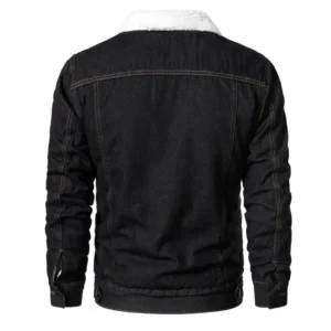 Black Trucker Style Faux Fur Denim Jacket