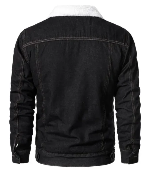 Black Trucker Style Faux Fur Denim Jacket