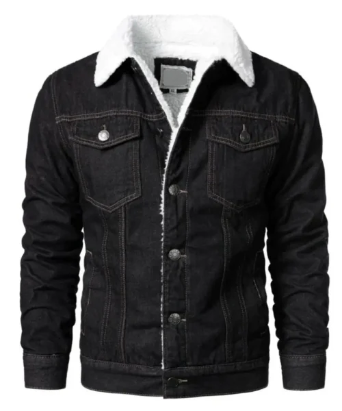 Trucker Style Black Faux Fur Denim Jacket