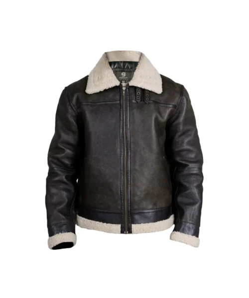 Unisex Faux Fur Shearling Black Leather Jacket