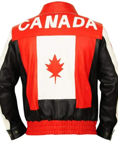 Black Bomber Canadian Flag Leather Jacket