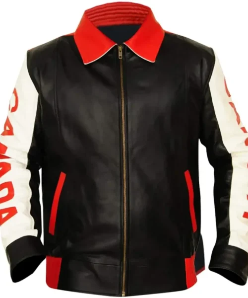 Canadian Flag Black Bomber Leather Jacket