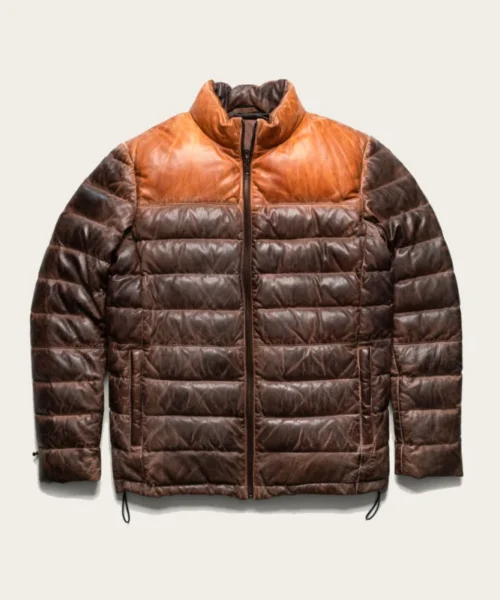 Bridger Unisex Brown Tan Puffer Leather Jacket