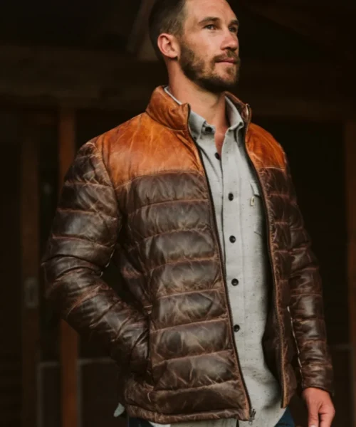 Bridger Brown Tan Leather Puffer Jacket