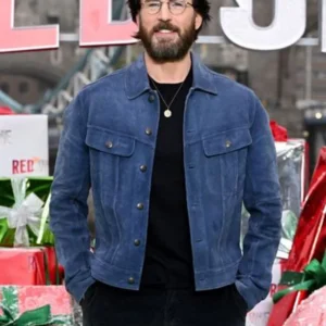 Chris Evans Red One Premiere Blue Leather Suede Jacket