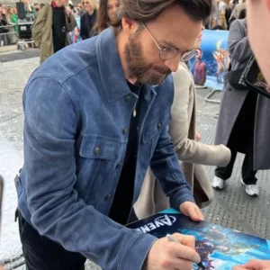 Red One Premiere Chris Evans Blue Leather Jacket
