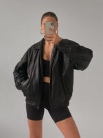 80's Vintage Oversized Black Leather Jacket