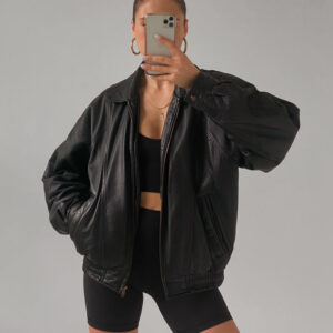 80's Vintage Oversized Black Leather Jacket
