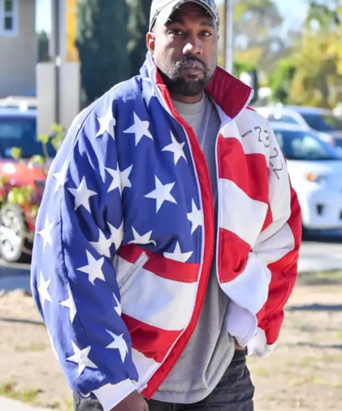 American Flag Kanye West White Blue Bomber Jacket