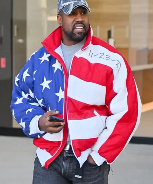 Kanye West American Flag White Blue Bomber Jacket