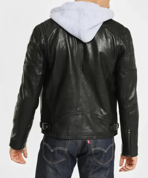 Motorcycle Leo Hooded Black Leather Jacket
