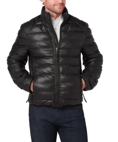 Unisex Black Puffer Leather Jacket
