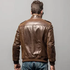 Brown Biker Style Bomber Leather Jacket