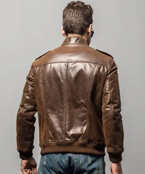 Brown Biker Style Bomber Leather Jacket