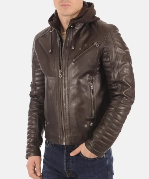 Kirill Hooded Brown Leather Jacket