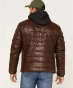 Puffer Leo Hooded Brown Leather Jacket