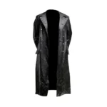 Officer Style Black Leather Trench Coat
