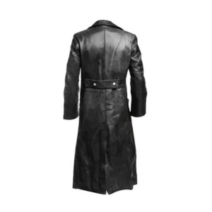 Black Leather Military Officer Trench Coat