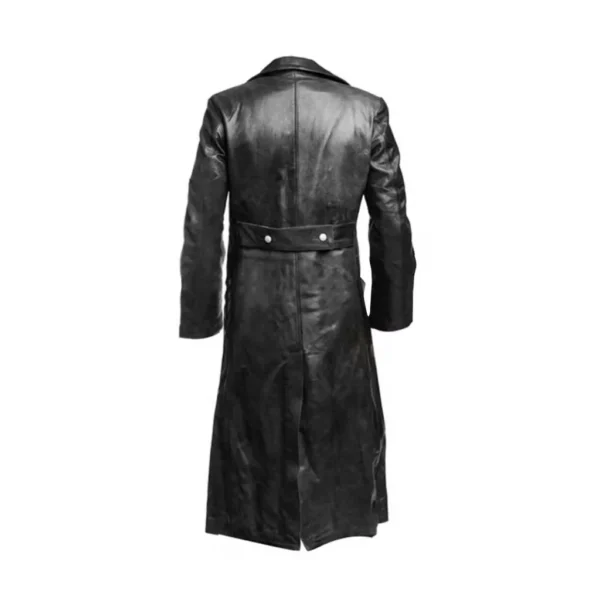 Black Leather Military Officer Trench Coat