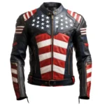 Armored American Flag Red Leather Jacket