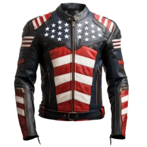 Armored American Flag Red Leather Jacket