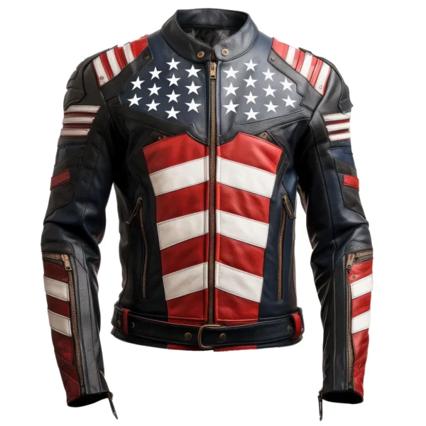 Armored American Flag Red Leather Jacket