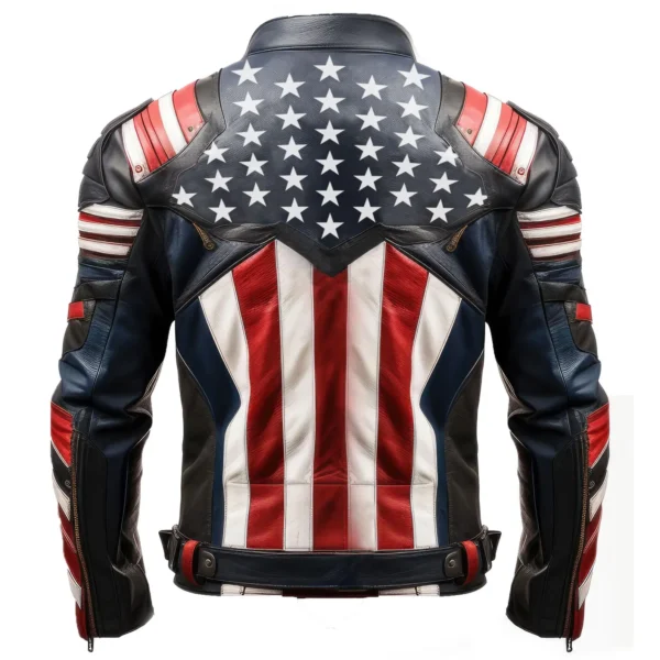 USA Red Armored Flag Leather Jacket