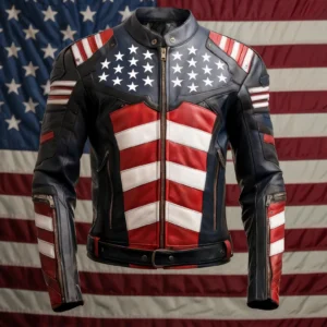 American Flag Armored Red Leather Jacket