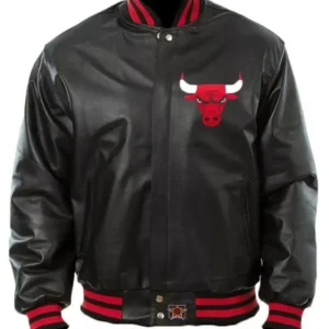 Black Leather Chicago Bulls Unisex Varsity Jacket