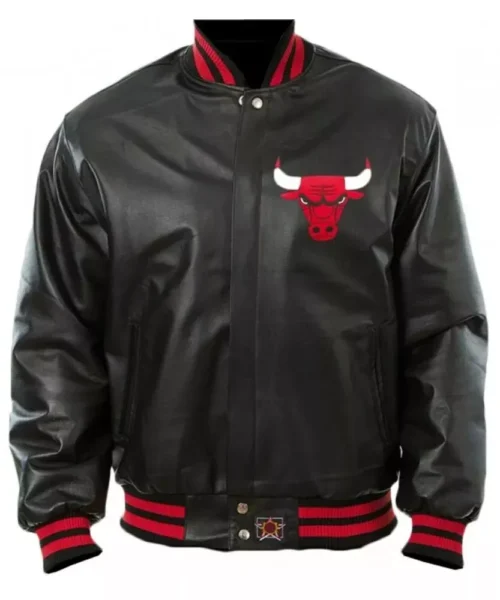 Black Leather Chicago Bulls Unisex Varsity Jacket