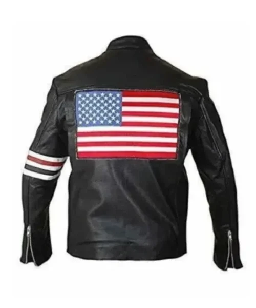 Black USA Flag Unisex Biker Leather Jacket