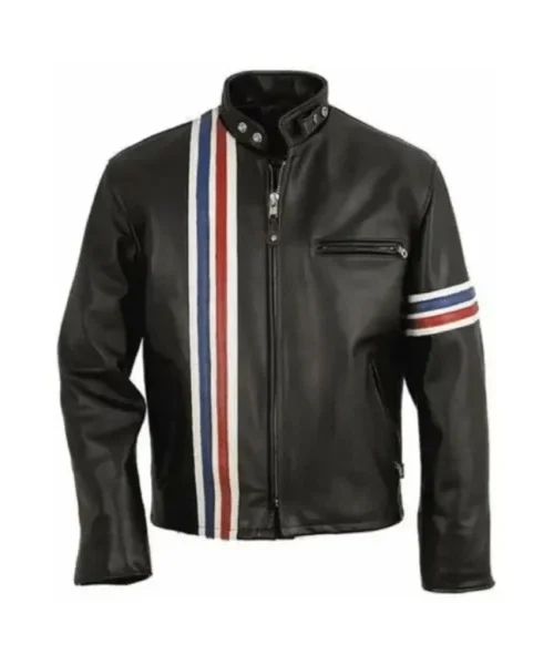 USA Flag Black Unisex Biker Leather Jacket