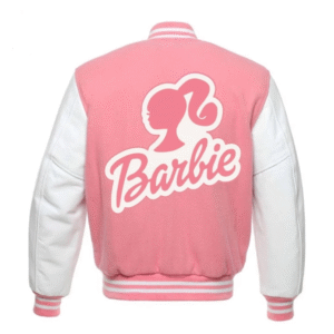 Barbie Girl Varsity Pink White Leather Jacket