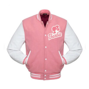 Barbie Pink and White Varsity Leather Jacket