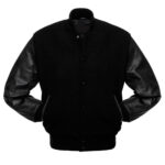 Unisex Woolen Black Varsity Leather Jacket