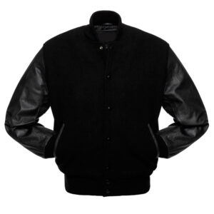 Unisex Woolen Black Varsity Leather Jacket