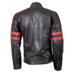 Double Striped Unisex Black Leather Jacket