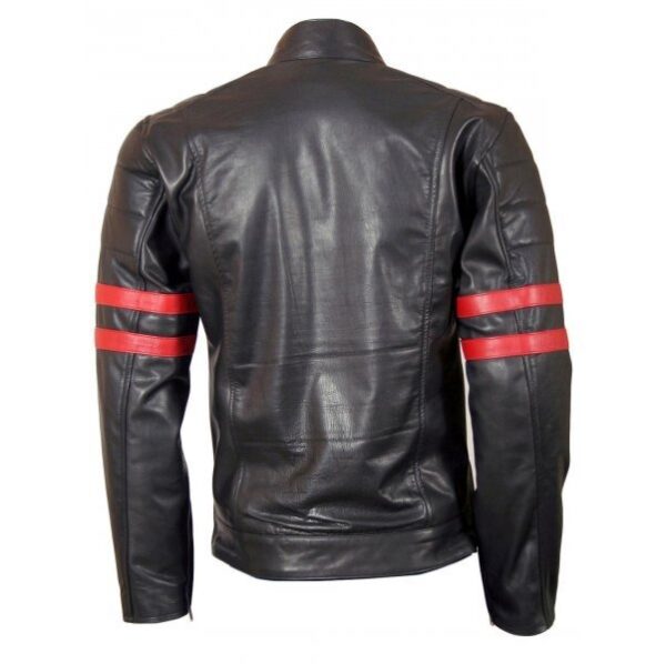 Double Striped Unisex Black Leather Jacket