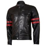 Unisex Double Striped Black Leather Jacket